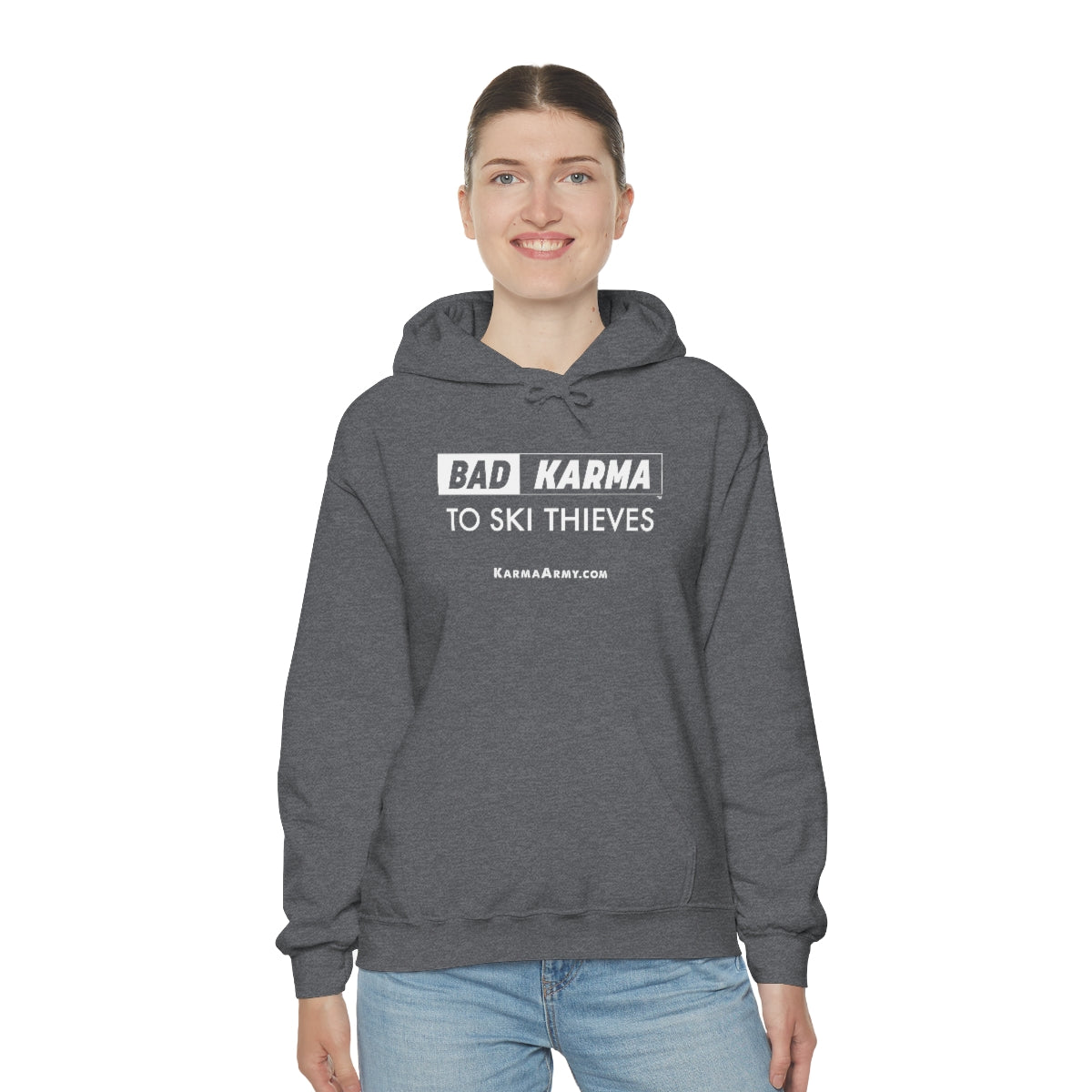 BAD KARMA TO SKI THIEVES Unisex Heavy Blend™ Hooded Sweatshirt