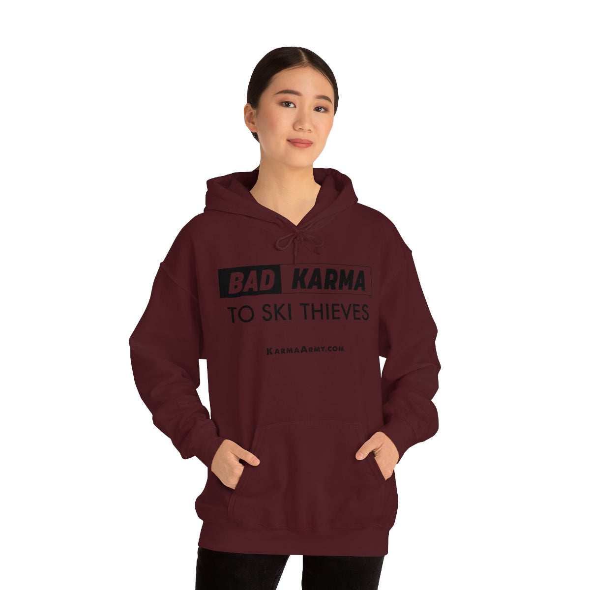 BAD KARMA TO SKI THIEVES Unisex Heavy Blend™ Hooded Sweatshirt
