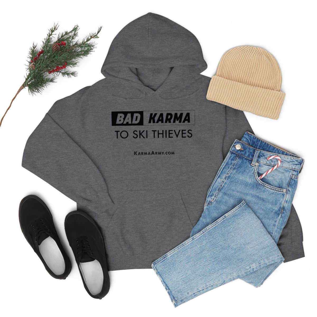 BAD KARMA TO SKI THIEVES Unisex Heavy Blend™ Hooded Sweatshirt