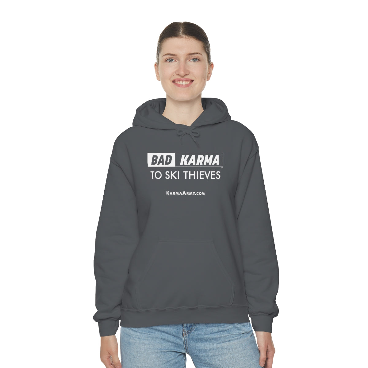 BAD KARMA TO SKI THIEVES Unisex Heavy Blend™ Hooded Sweatshirt