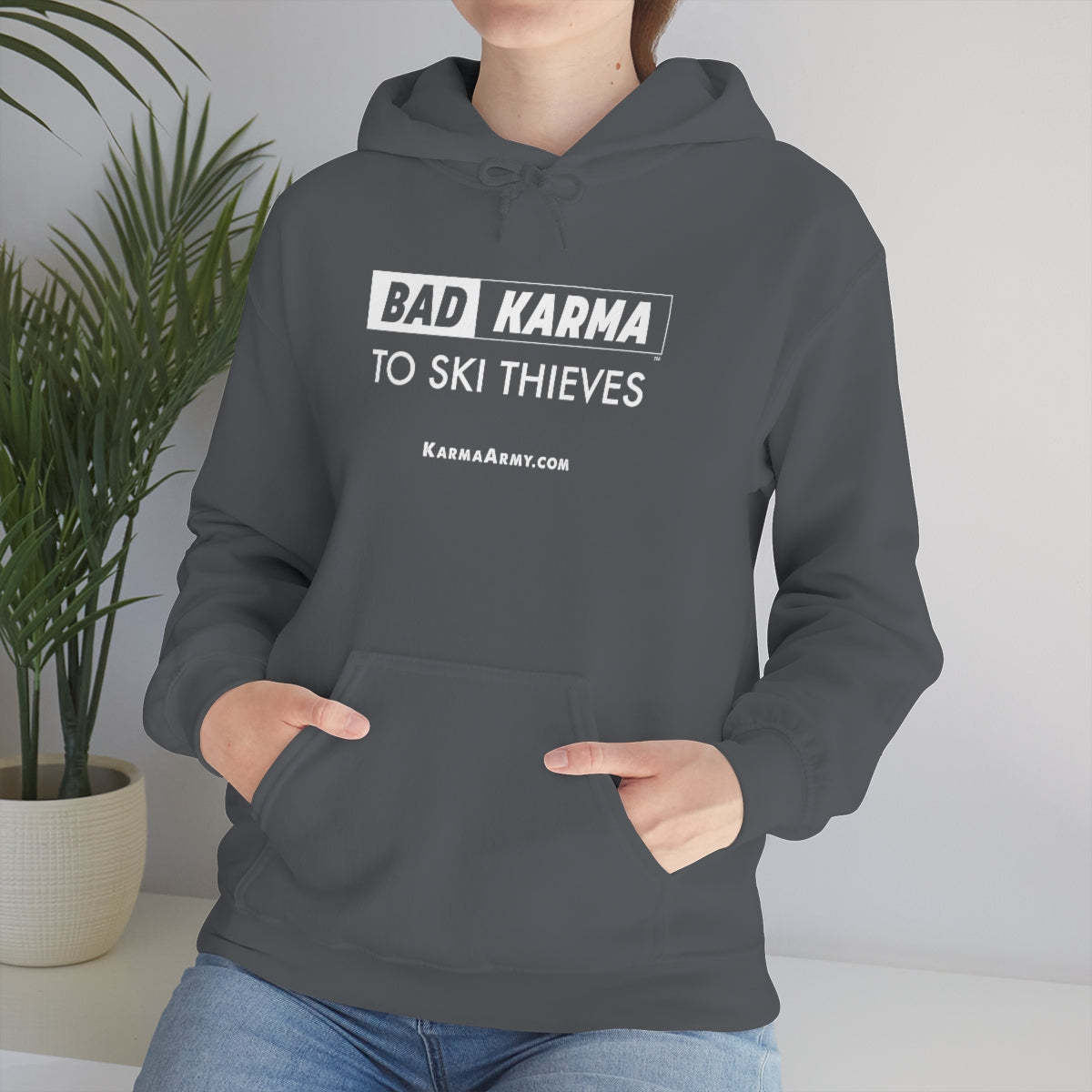 BAD KARMA TO SKI THIEVES Unisex Heavy Blend™ Hooded Sweatshirt