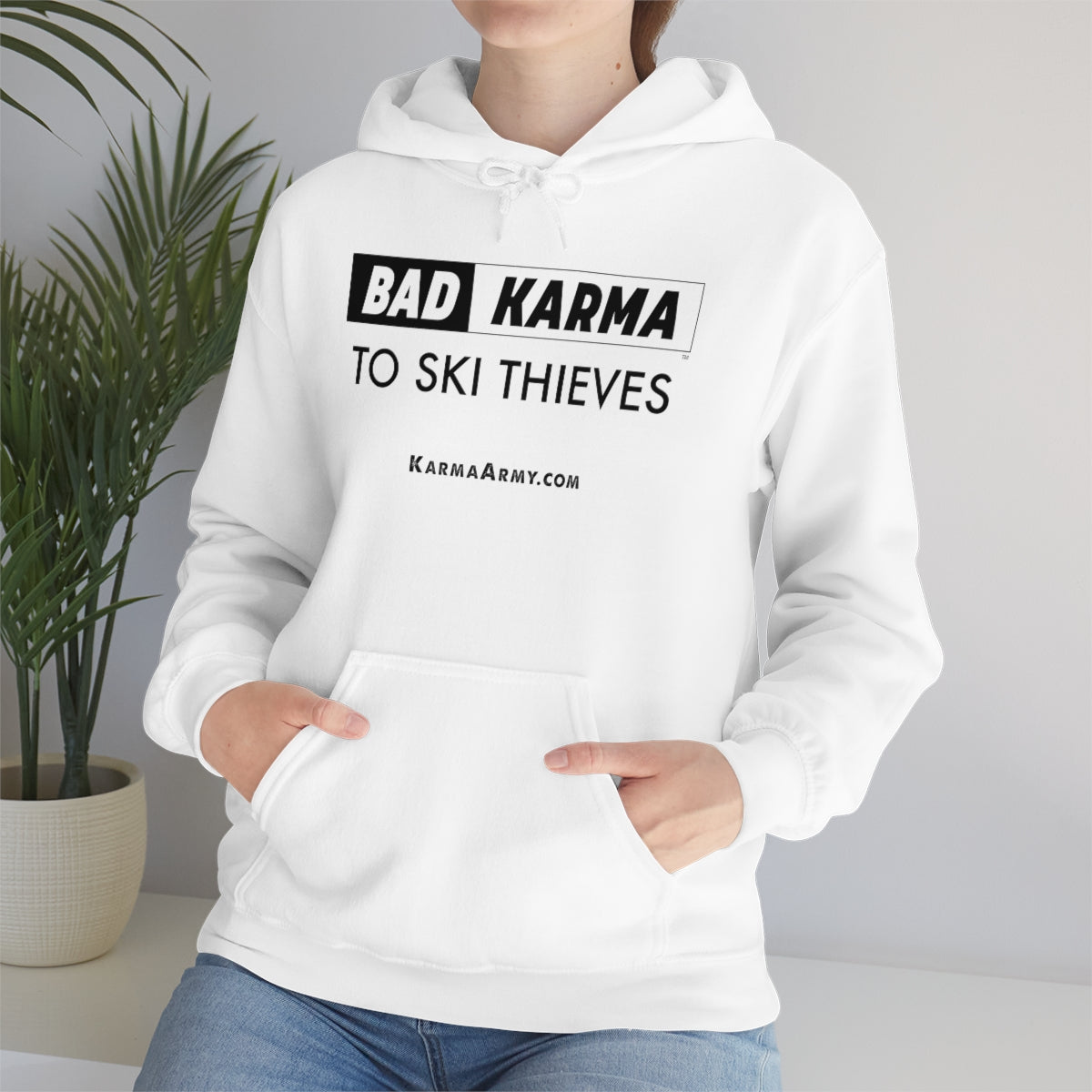 BAD KARMA TO SKI THIEVES Unisex Heavy Blend™ Hooded Sweatshirt