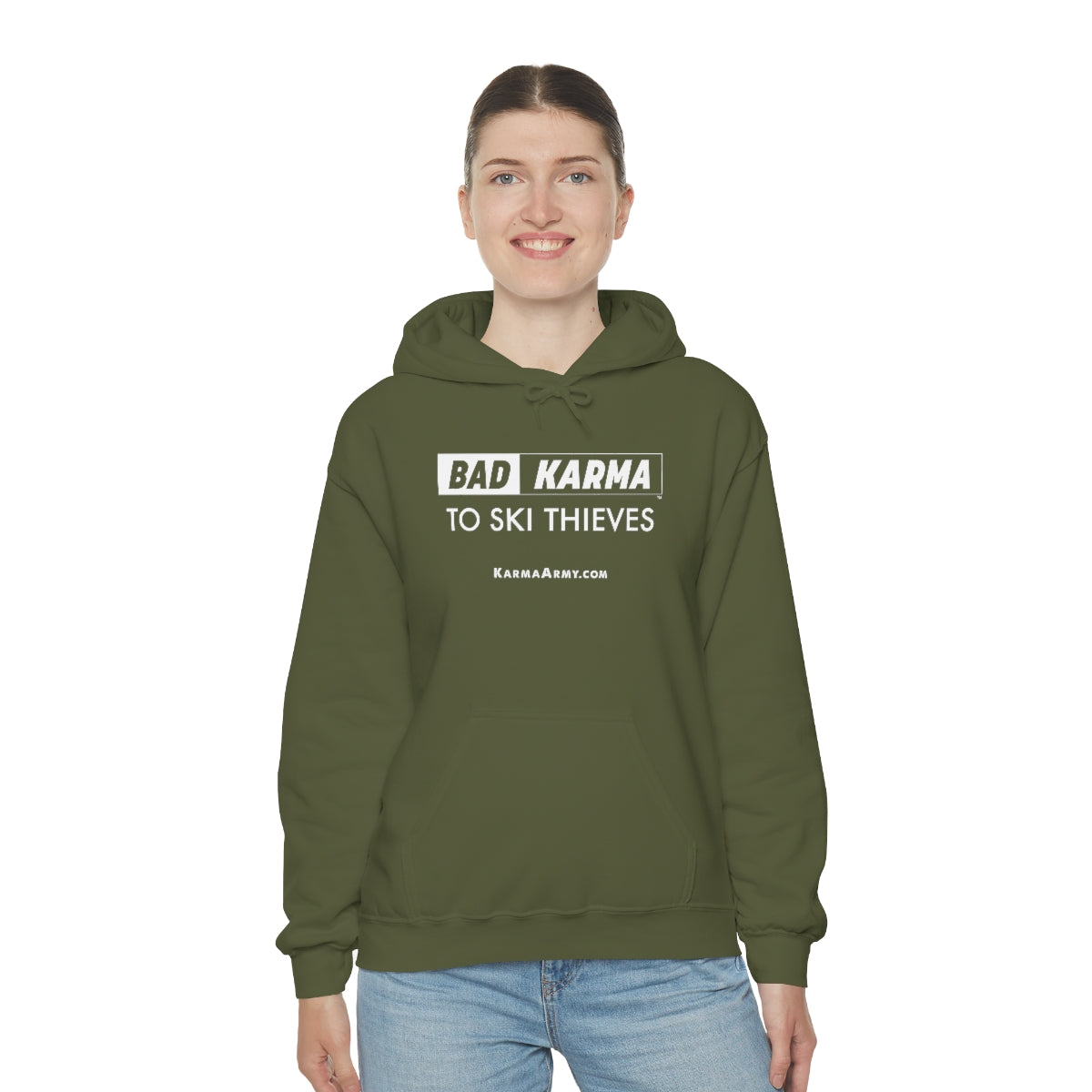 BAD KARMA TO SKI THIEVES Unisex Heavy Blend™ Hooded Sweatshirt