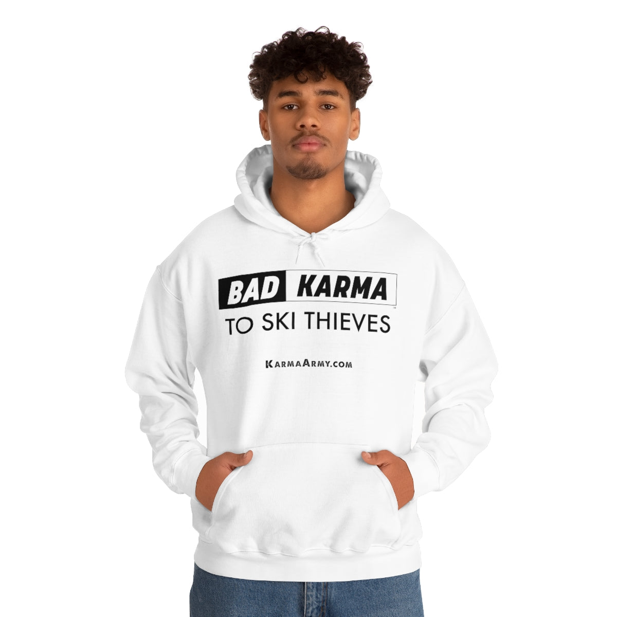 BAD KARMA TO SKI THIEVES Unisex Heavy Blend™ Hooded Sweatshirt