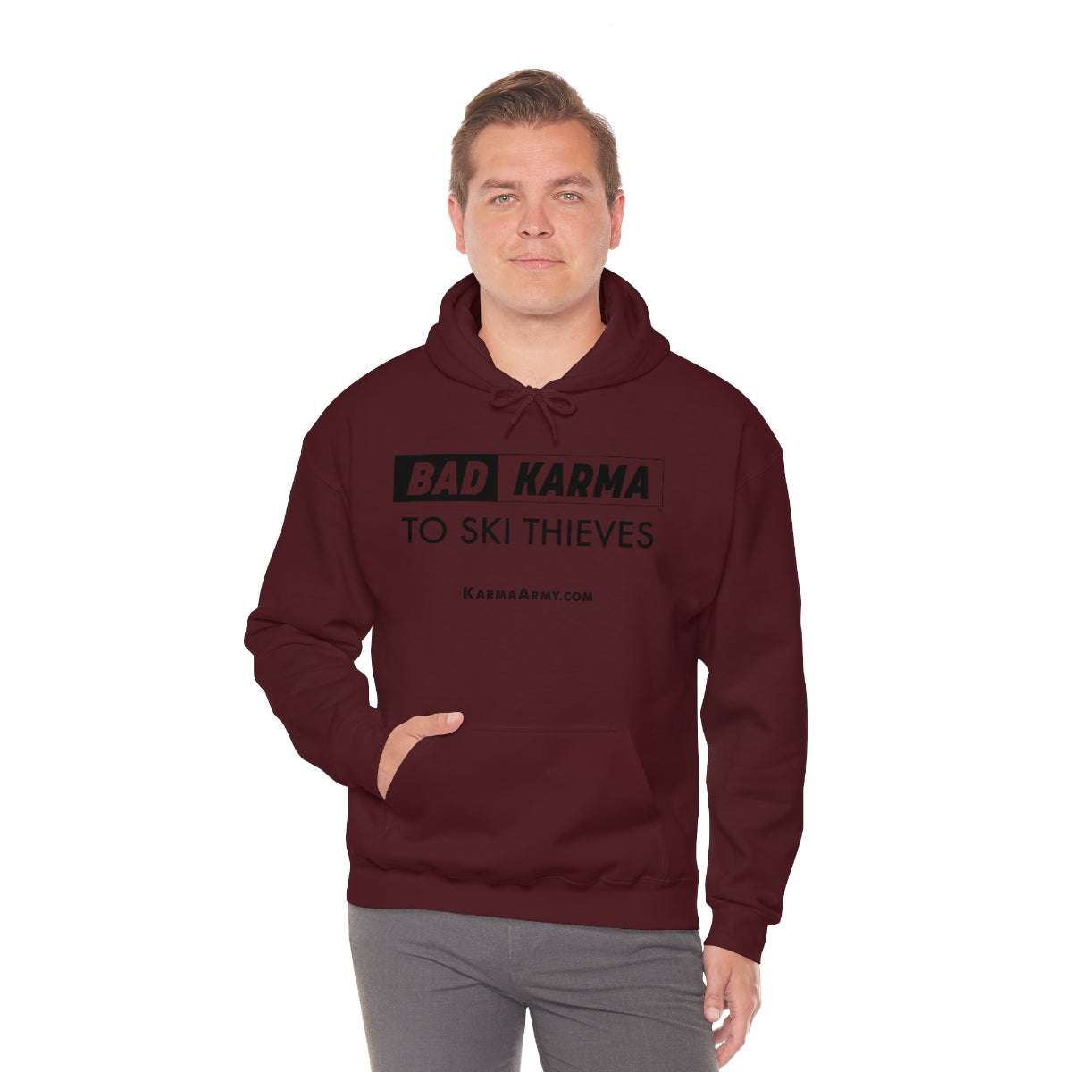 BAD KARMA TO SKI THIEVES Unisex Heavy Blend™ Hooded Sweatshirt