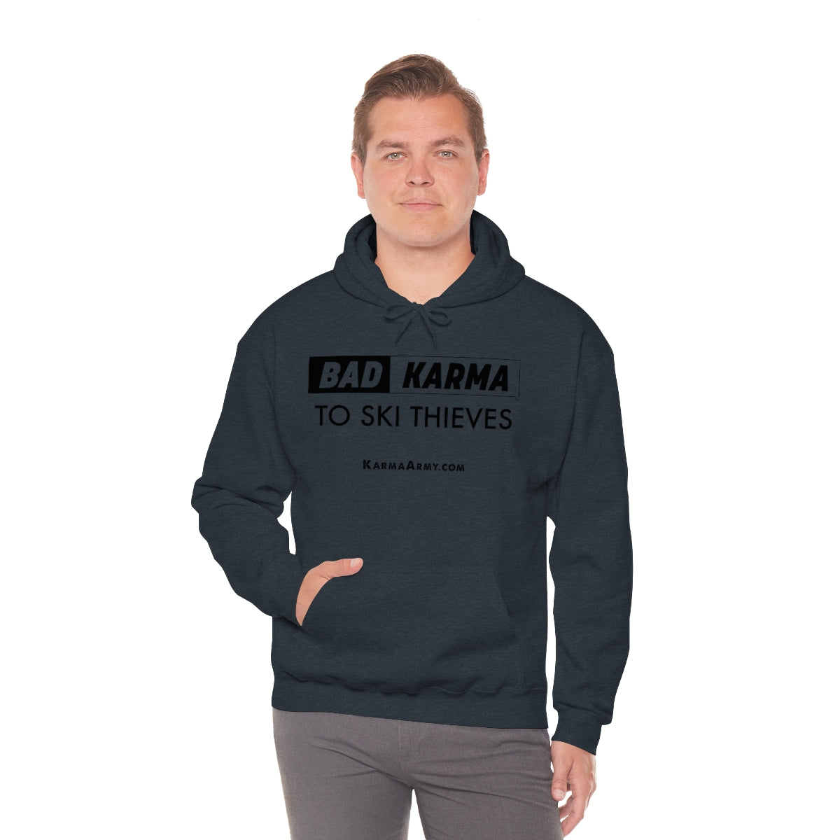 BAD KARMA TO SKI THIEVES Unisex Heavy Blend™ Hooded Sweatshirt