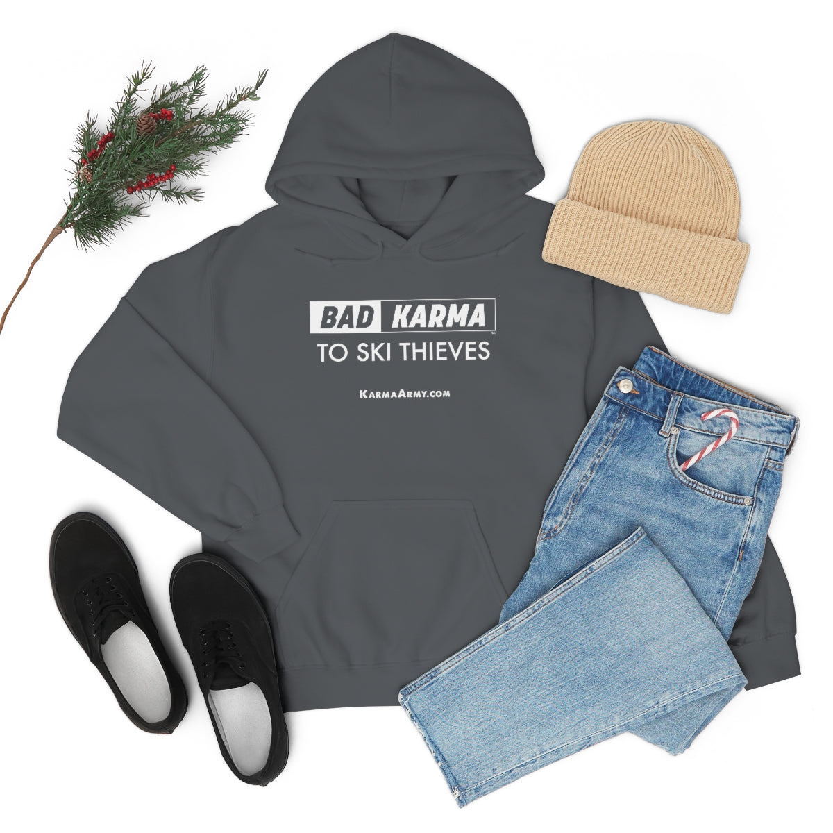 BAD KARMA TO SKI THIEVES Unisex Heavy Blend™ Hooded Sweatshirt