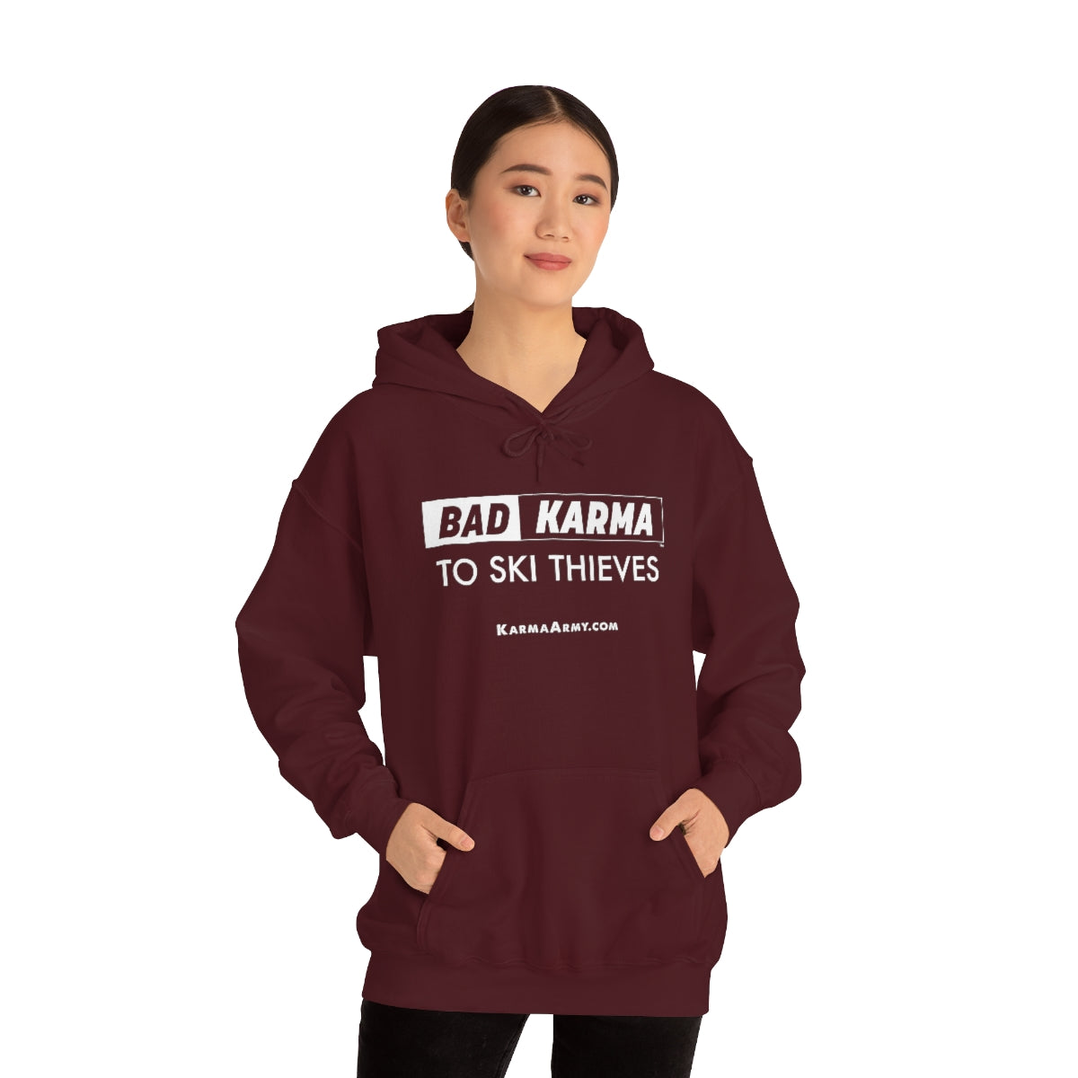BAD KARMA TO SKI THIEVES Unisex Heavy Blend™ Hooded Sweatshirt