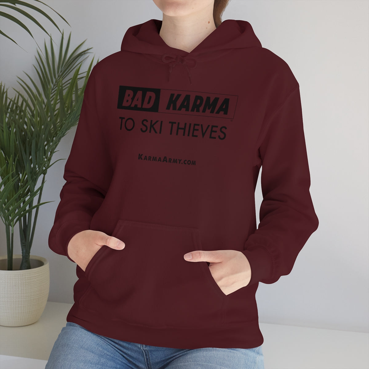 BAD KARMA TO SKI THIEVES Unisex Heavy Blend™ Hooded Sweatshirt