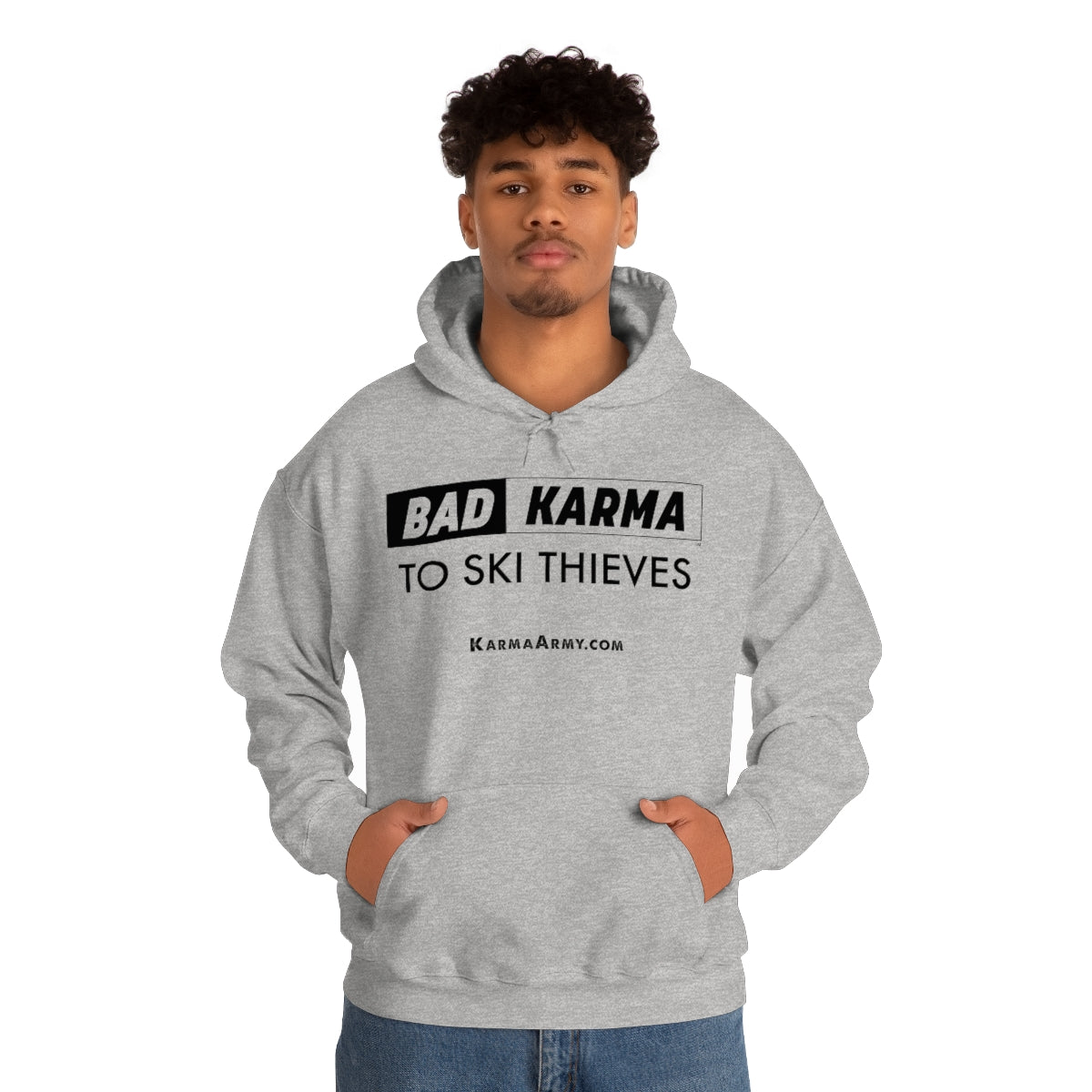 BAD KARMA TO SKI THIEVES Unisex Heavy Blend™ Hooded Sweatshirt