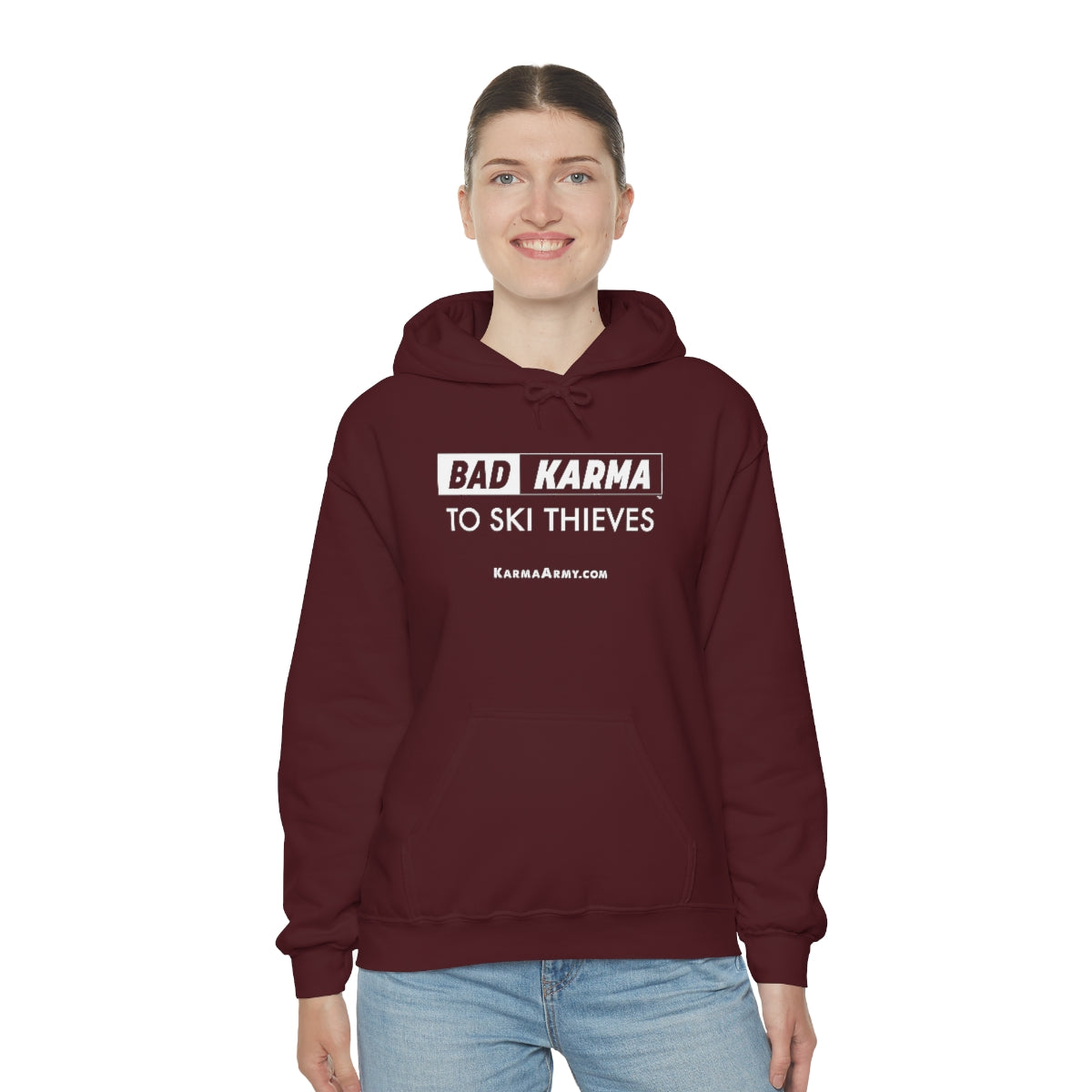 BAD KARMA TO SKI THIEVES Unisex Heavy Blend™ Hooded Sweatshirt