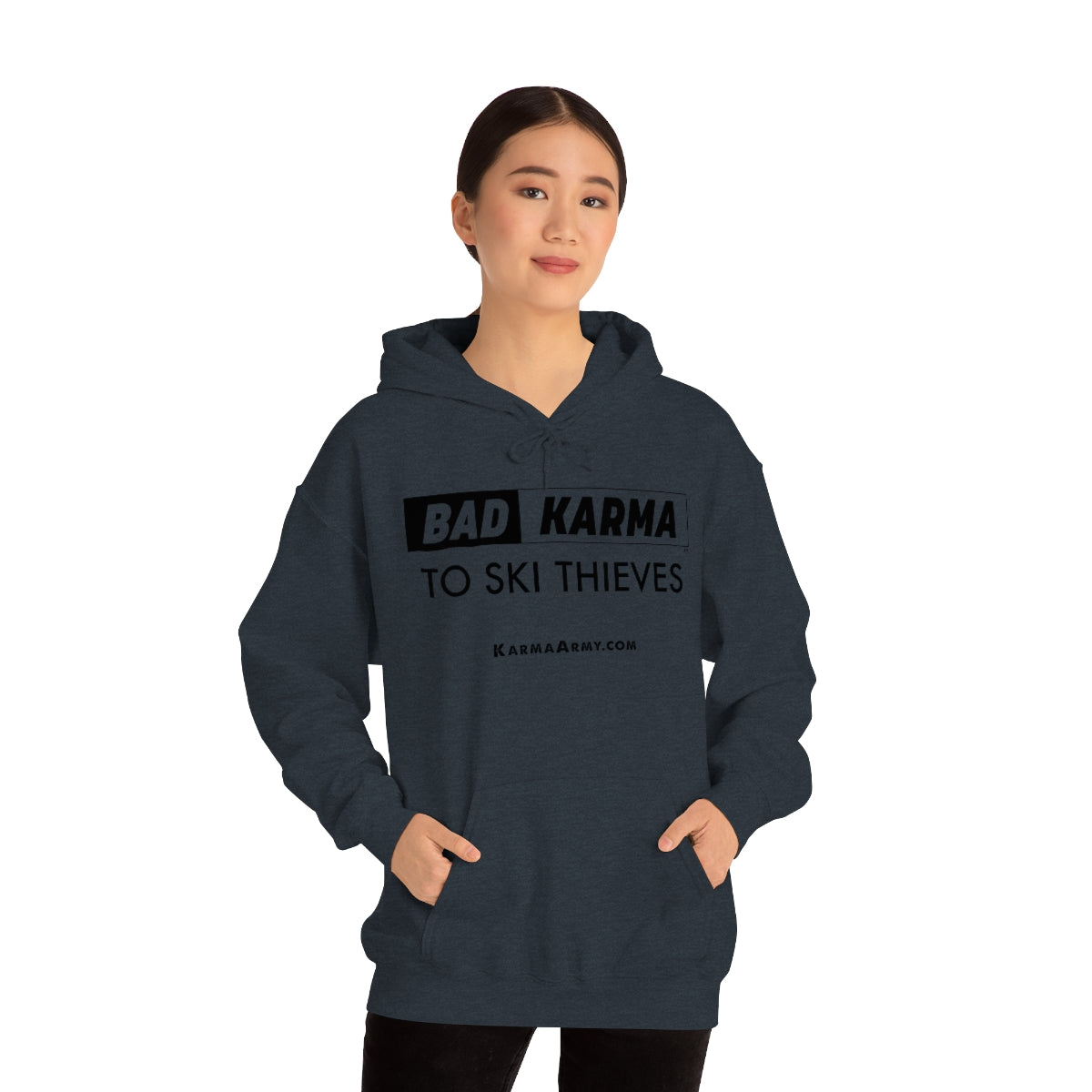 BAD KARMA TO SKI THIEVES Unisex Heavy Blend™ Hooded Sweatshirt