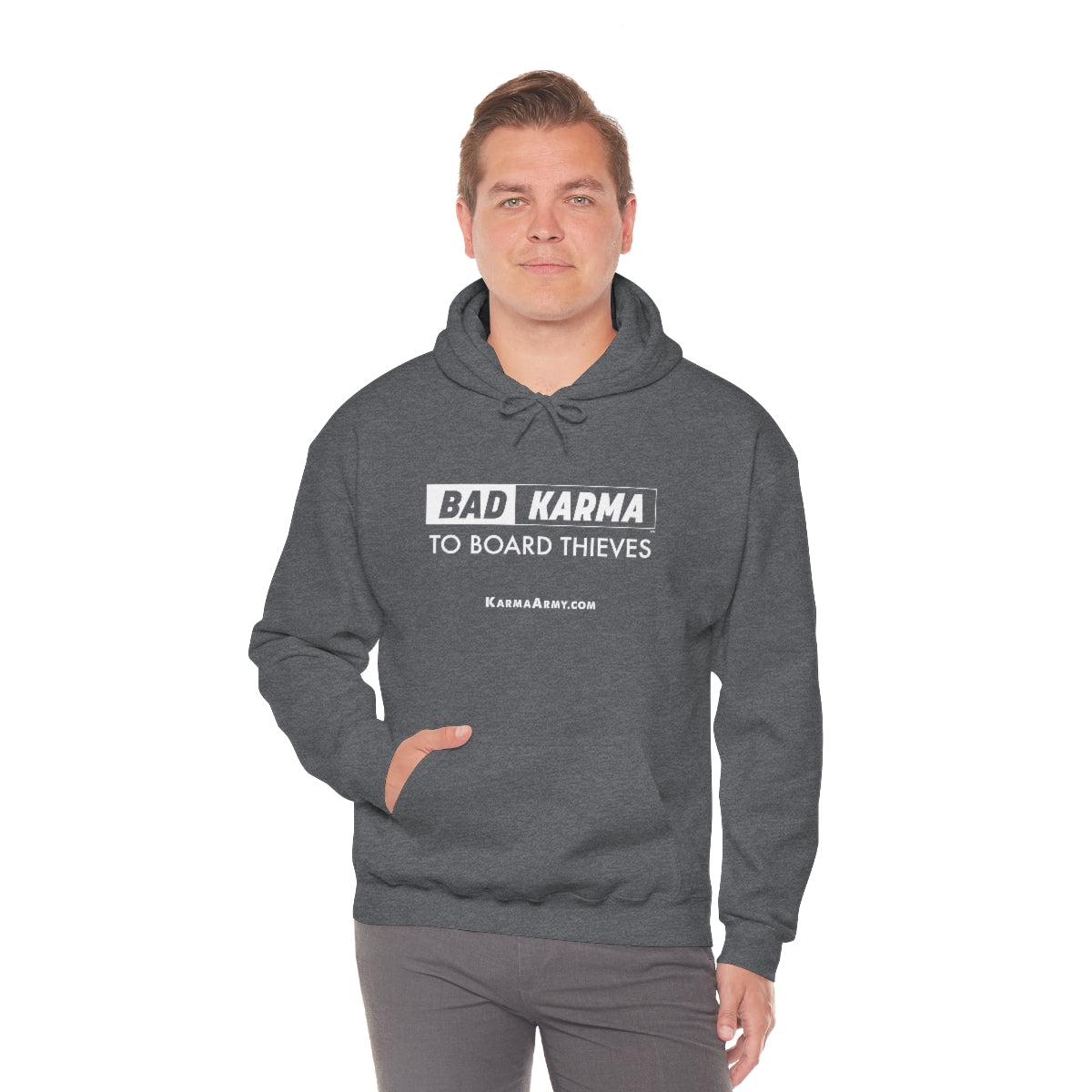 BAD KARMA TO BOARD THIEVES Unisex Heavy Blend™ Hooded Sweatshirt