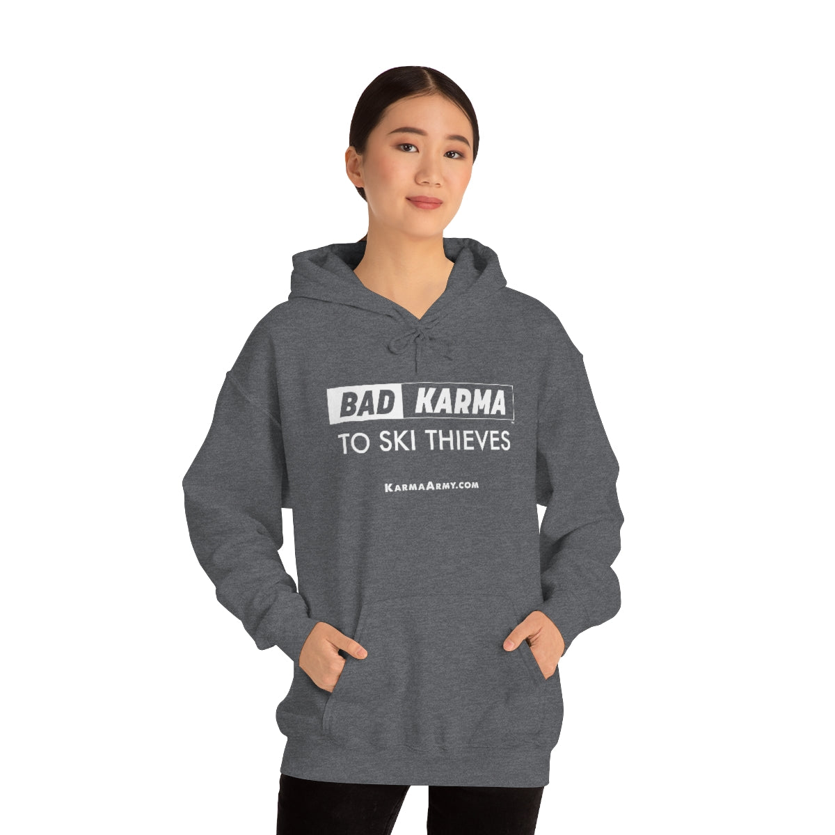 BAD KARMA TO SKI THIEVES Unisex Heavy Blend™ Hooded Sweatshirt