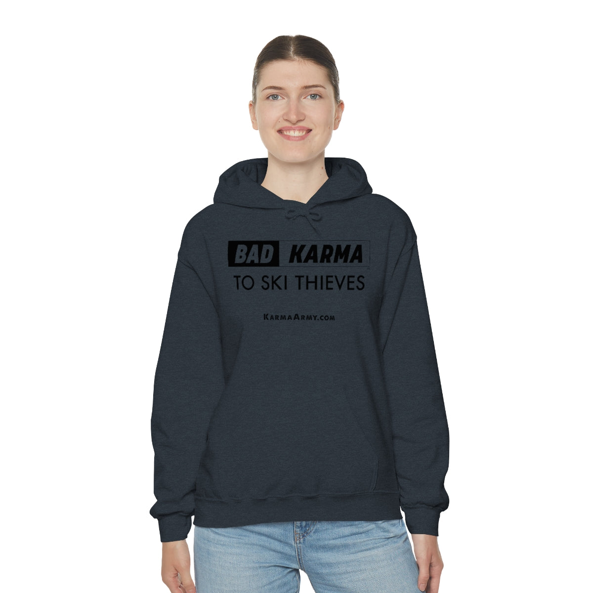 BAD KARMA TO SKI THIEVES Unisex Heavy Blend™ Hooded Sweatshirt